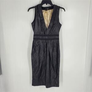 Just Cavalli Grey Metallic Lined V Neck Sheath Cocktail Dress Size 40